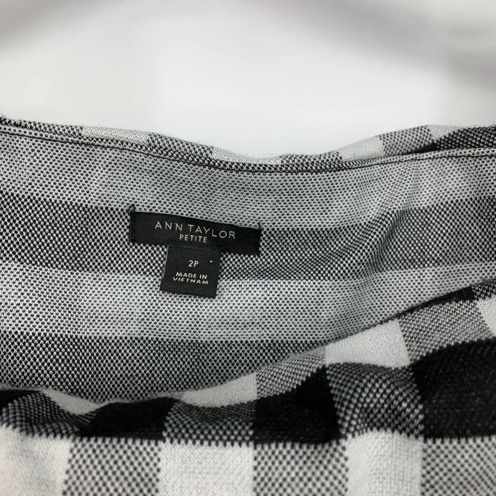 Ann Taylor Dress Gingham Print Off Shoulder Ruffle Black White - Picture 6 of 12